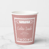 ピンクのCielito Lindo Talaveraメキシコの赤ちゃんシャワー 紙コップ (裏面)