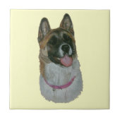 ピンクのcollorの現実主義者犬のポートレートの芸術のかわいい秋田 タイル (正面)