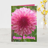 ピンクのDaliaのハッピーバースデーの花 カード (黄色い花)