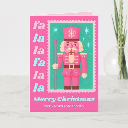 ピンクのFa La Laくるみ割り人形クリスマス郵便スタンプ シーズンカード (正面)
