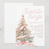 ピンクのFavorite Things ギフト交換クリスマスパーティー 招待状 (正面/裏面)