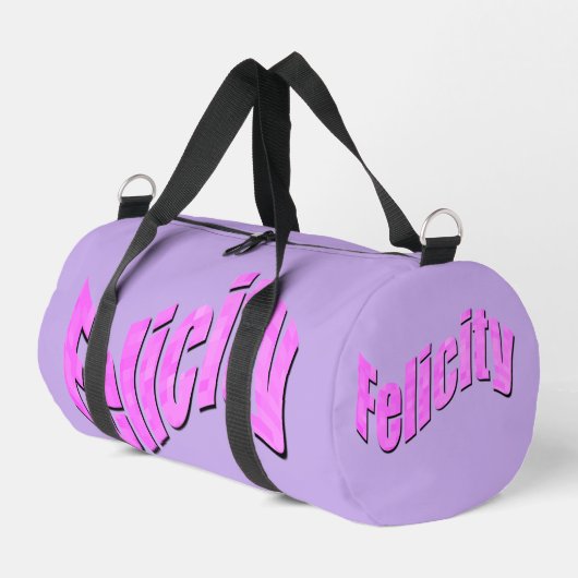 ピンクのFelicityの名前 ダッフルバッグ (左コーナー)