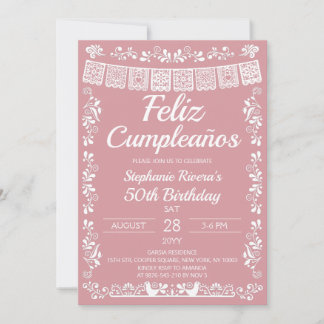ピンクのFeliz Cumpleaños 50歳の誕生日 招待状