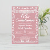 ピンクのFeliz Cumpleaños 50歳の誕生日 招待状 (スタンド正面)