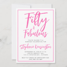 ピンクのFifty and Fabulous ボールドスクリプト 50歳の誕生日