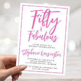 ピンクのFifty and Fabulous ボールドスクリプト 50歳の誕生日 招待状