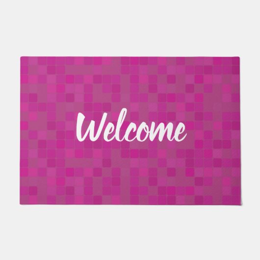 ピンクのfuchiaモザイクタイル歓迎ドアマット ドアマット (正面)