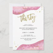ピンクのGeodeおよびフェイクな金ゴールドは|の第30誕生日を見ます 招待状 (正面)