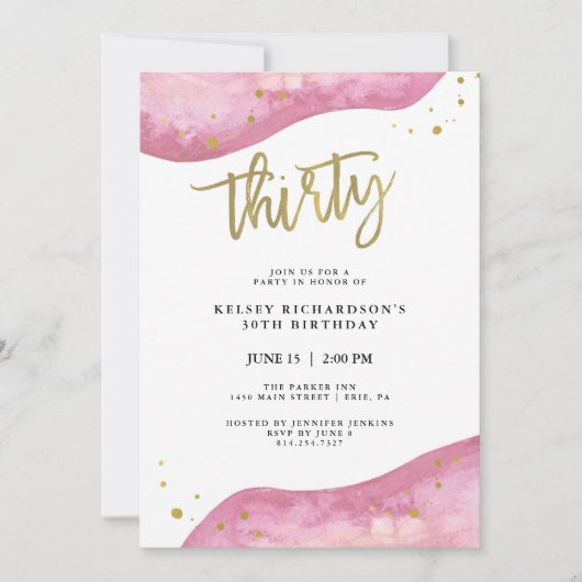 ピンクのGeodeおよびフェイクな金ゴールドは|の第30誕生日を見ます 招待状 (正面)