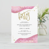 ピンクのGeodeおよびフェイクな金ゴールドは|の第40誕生日を見ます 招待状 (スタンド正面)