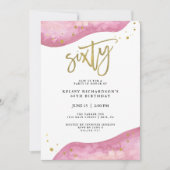 ピンクのGeodeおよびフェイクな金ゴールドは|の第60誕生日を見ます 招待状 (正面)