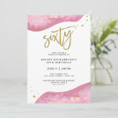 ピンクのGeodeおよびフェイクな金ゴールドは|の第60誕生日を見ます 招待状 (スタンド正面)