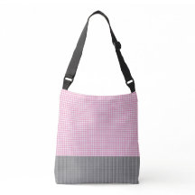 ピンクのGingham_Deep灰色トートバッグ数々のSz