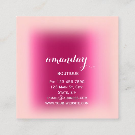 ピンクのGlamファッションショップBlogger Influencer スクエア名刺 (裏面)