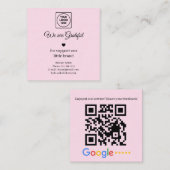 ピンクのGoogleレビューQRサンクスコード スクエア名刺 (正面/裏面)