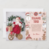 ピンクのGroovyサンタクリスマスガール1st誕生日 サンキューカード (正面)