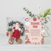 ピンクのGroovyサンタクリスマスガール1st誕生日 サンキューカード (スタンド正面)