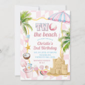 ピンクのGroovy 2ザビーチ2nd誕生日パーティー 招待状 (正面)