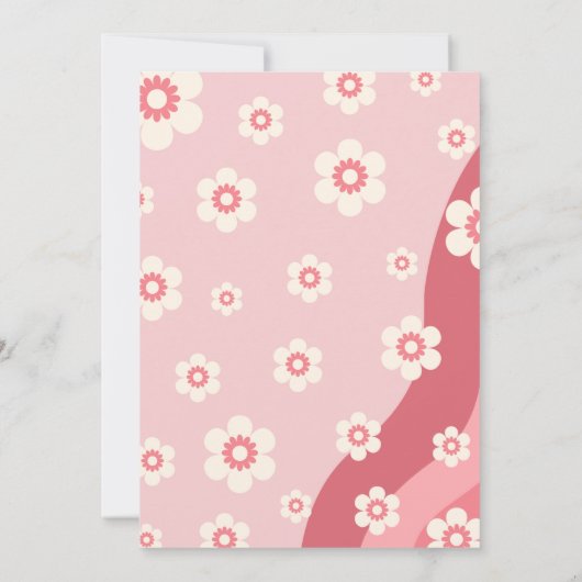 ピンクのGroovy One 70s女の子レトロ1st誕生日 招待状 (裏面)