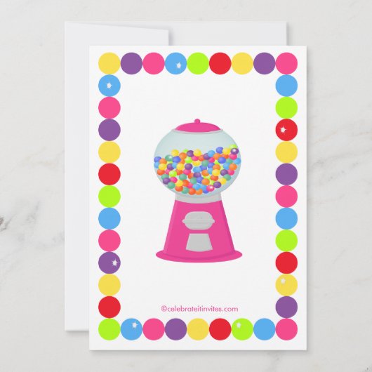 ピンクのGumballsキャンデーの強打の誕生日のパーティの招待状 招待状 (裏面)