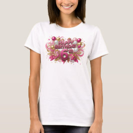ピンクのHAPPY+BIRTHDAY+6THシャツデザイン Tシャツ