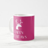 ピンクのHAPPY HOLIDAYS クリスマストナカイ 名前入り コーヒーマグカップ (正面左)