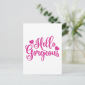 ピンクのHello Gorgeous 引用符 ポストカード (スタンド正面)