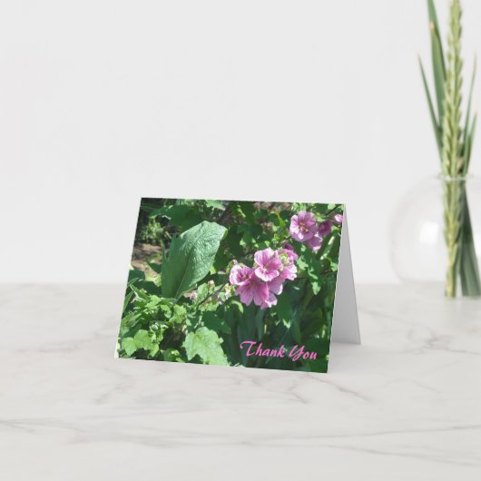 ピンクのHollyhocksは感謝していしています サンキューカード (正面)
