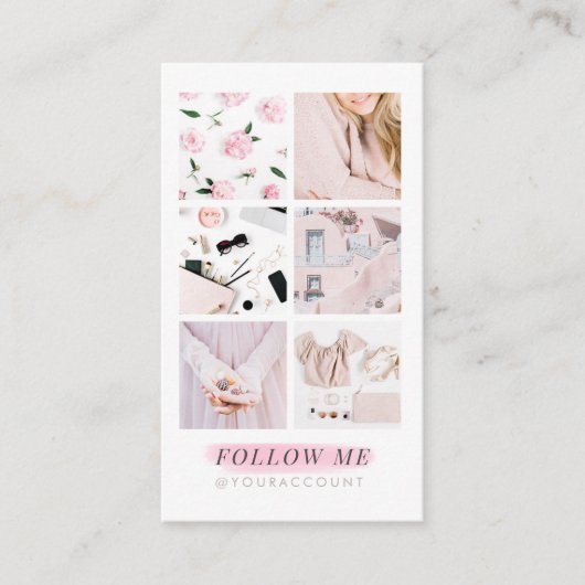 ピンクのInstagramの供給の写真のコラージュは私を後を追います 名刺 (正面)