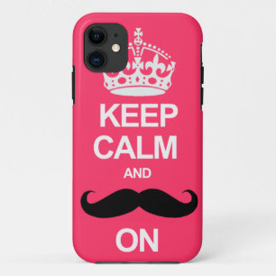 ピンクのKeep Calm and Carry Onの髭のiPhoneの場合 iPhone 11 ケース
