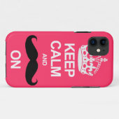 ピンクのKeep Calm and Carry Onの髭のiPhoneの場合 Case-Mate iPhoneケース (裏面(横))