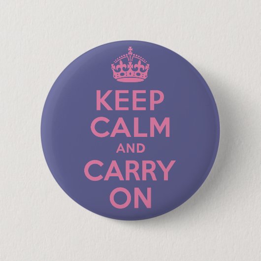 ピンクのKeep Calm and Carry On 缶バッジ (正面)