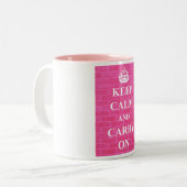 ピンクのKeep Calm & Carry On ツートーンマグカップ (正面左)