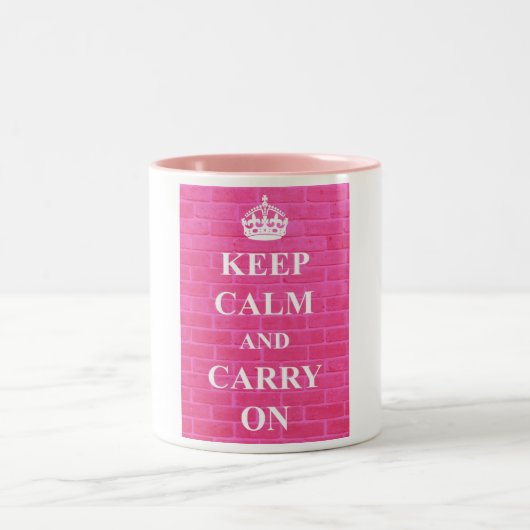 ピンクのKeep Calm & Carry On ツートーンマグカップ (中央)