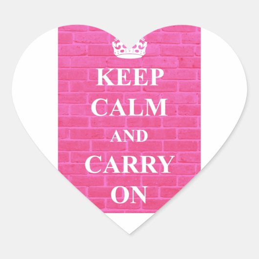 ピンクのKeep Calm & Carry On ハートシール (正面)