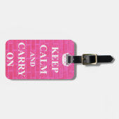ピンクのKeep Calm & Carry On ラゲッジタグ (正面横)