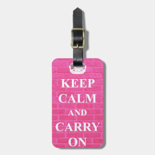 ピンクのKeep Calm & Carry On ラゲッジタグ
