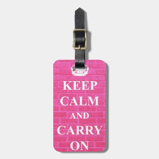 ピンクのKeep Calm & Carry On ラゲッジタグ (正面縦)