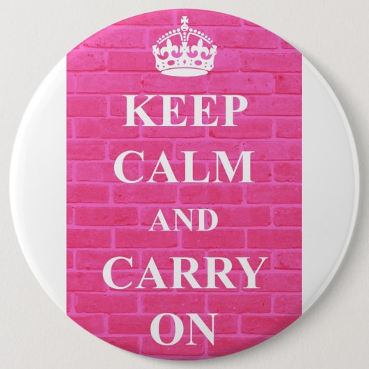 ピンクのKeep Calm & Carry On 缶バッジ (正面)