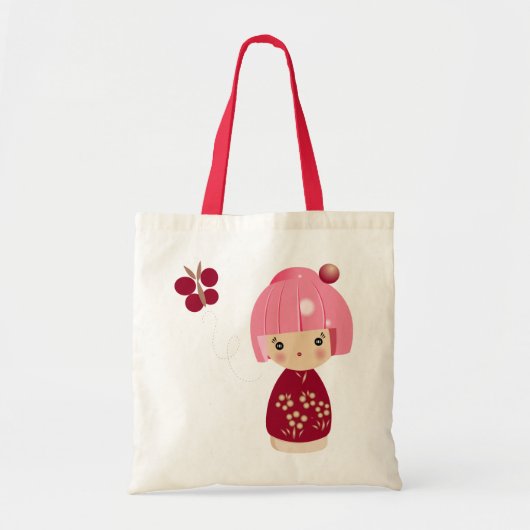 ピンクのKokeshiの三重項のトート トートバッグ (正面)