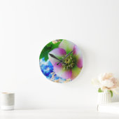 ピンクのLentenバラの青いガラス玉 ラウンド壁時計 (ホーム)