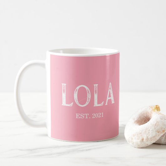 ピンクのLola設立年 コーヒーマグカップ (ドーナツ)