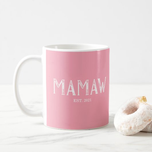 ピンクのMamaw設立年 コーヒーマグカップ (ドーナツ)