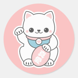 ピンクのManeki Neko ラウンドシール