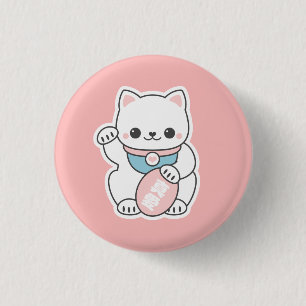 ピンクのManeki Neko 缶バッジ