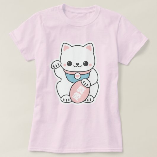 ピンクのManeki Neko Tシャツ (デザイン正面)
