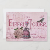 ピンクのMarieアントワネットのヴィンテージのパリのお茶会 招待状 (正面)