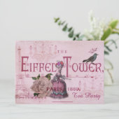 ピンクのMarieアントワネットのヴィンテージのパリのお茶会 招待状 (スタンド正面)