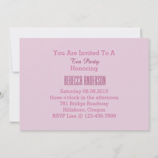 ピンクのMarieアントワネットのヴィンテージのパリのお茶会 招待状 (裏面)