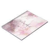 ピンクのMauve金ゴールド静脈大理石スクリプトフォト ノートブック (左側)